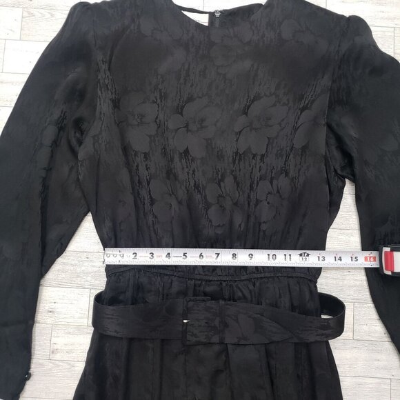VTG 80s Cadaz Silk Dress Black Silk Floral Jacquard Gothic Glam Formal Size 14 - Picture 9 of 12